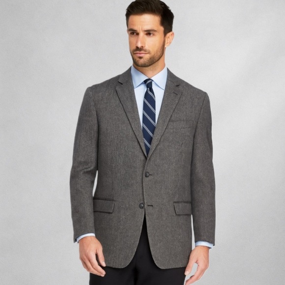 Joseph & Feiss Other - Joseph & Feiss Gold Men’s Blazer Lambswool Gray Herringbone Sport Coat Size L